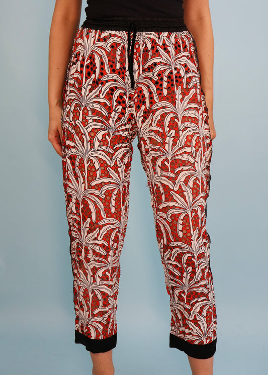 Jean Paul Gaultier Spring 1992 Runway Red & White Palm Tree Print Perforated Pants
