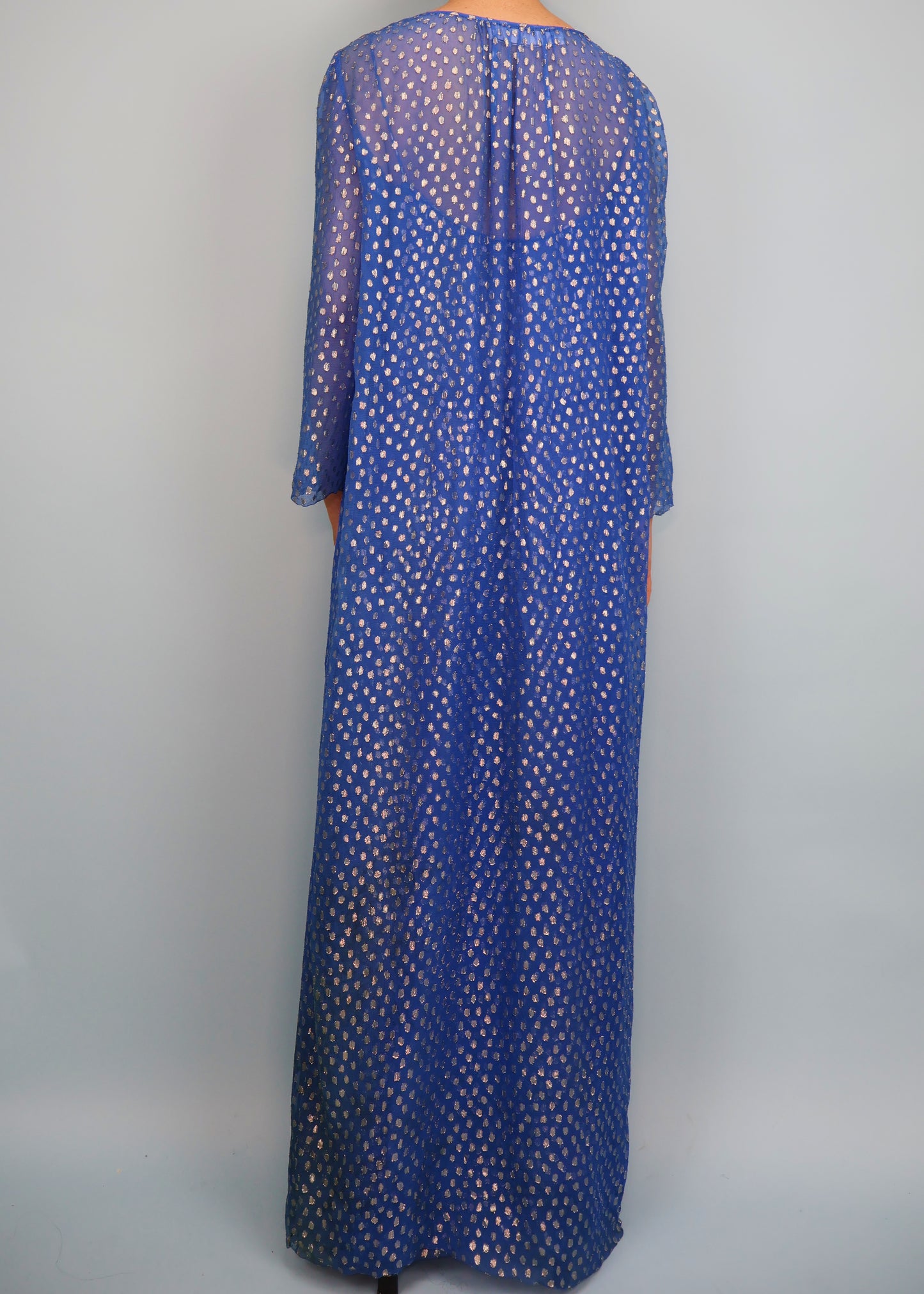 Dior Fall 1976 Haute Couture Blue & Silver Silk Chiffon Sheer Dress & Jacket Set