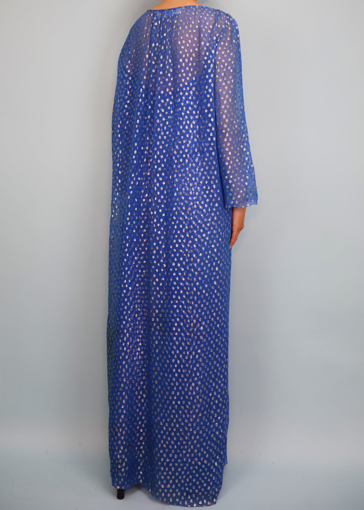 Dior Fall 1976 Haute Couture Blue & Silver Silk Chiffon Sheer Dress & Jacket Set