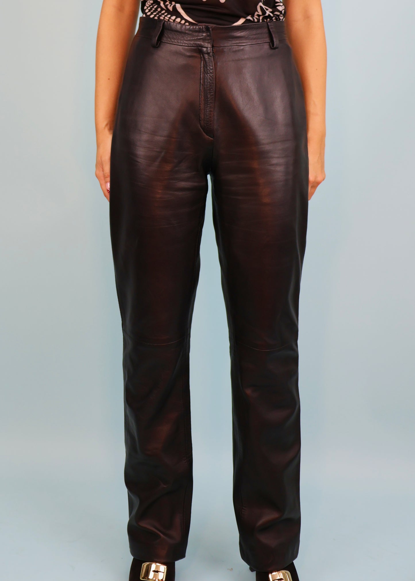 Versace 1990s Black Leather High Rise Pants
