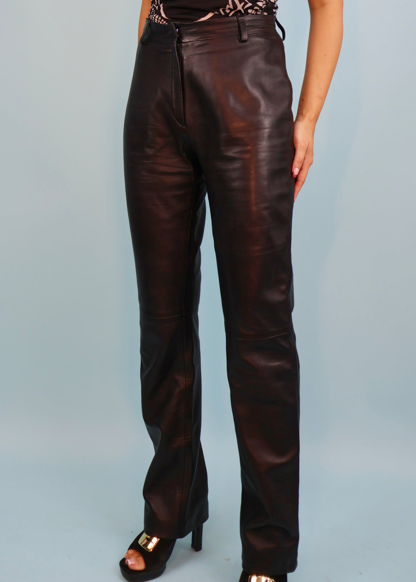 Versace 1990s Black Leather High Rise Pants