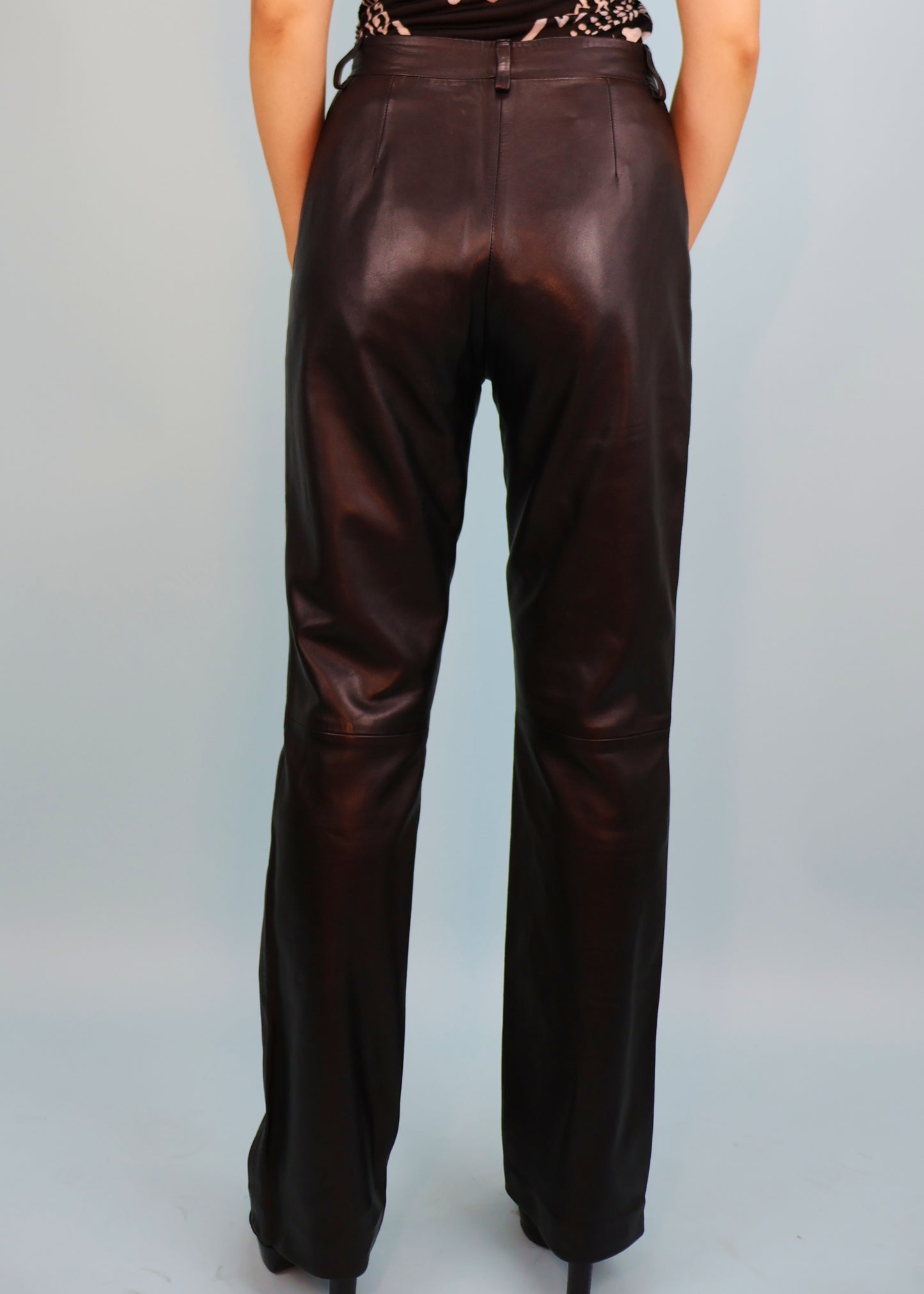 Versace 1990s Black Leather High Rise Pants