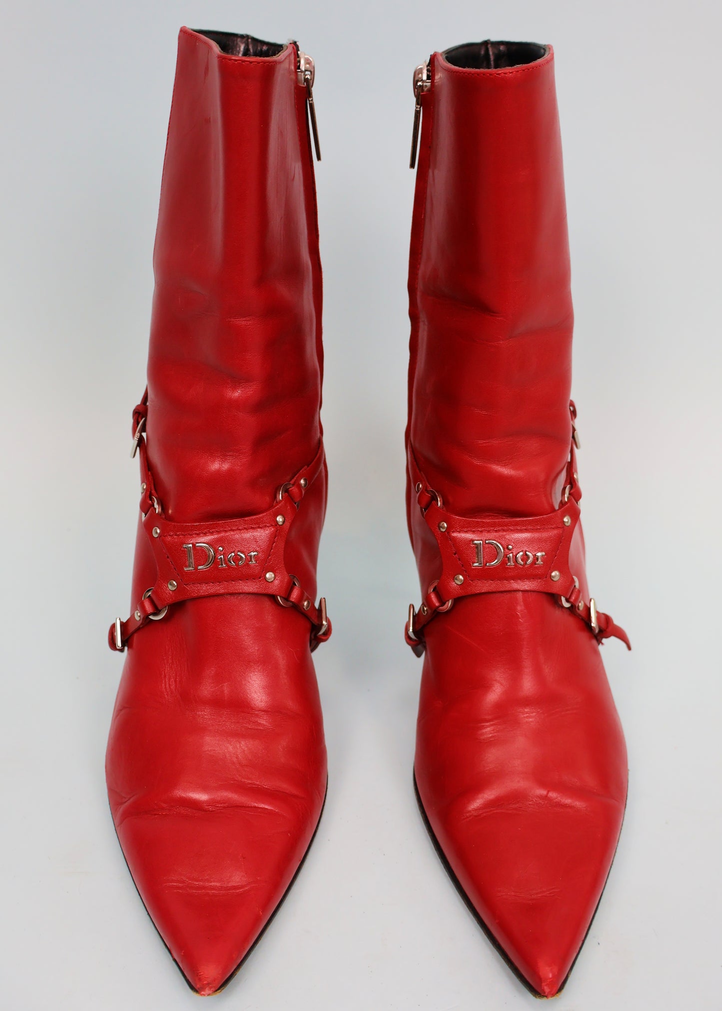 Dior Fall 2003 Red Leather Bondage Harness Heeled Boots
