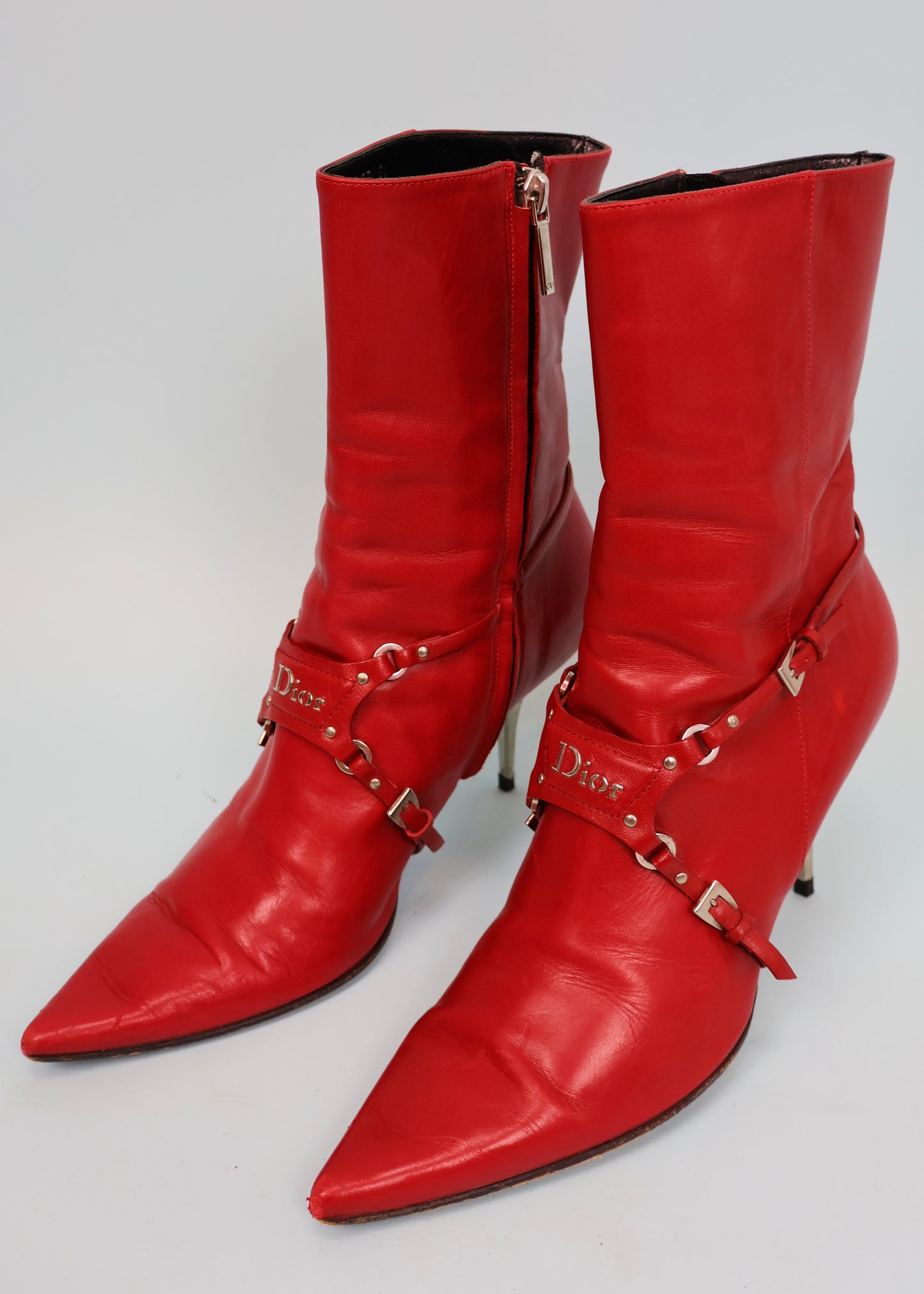 Dior Fall 2003 Red Leather Bondage Harness Heeled Boots