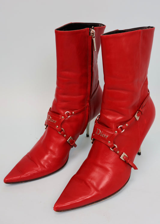 Dior Fall 2003 Red Leather Bondage Harness Heeled Boots