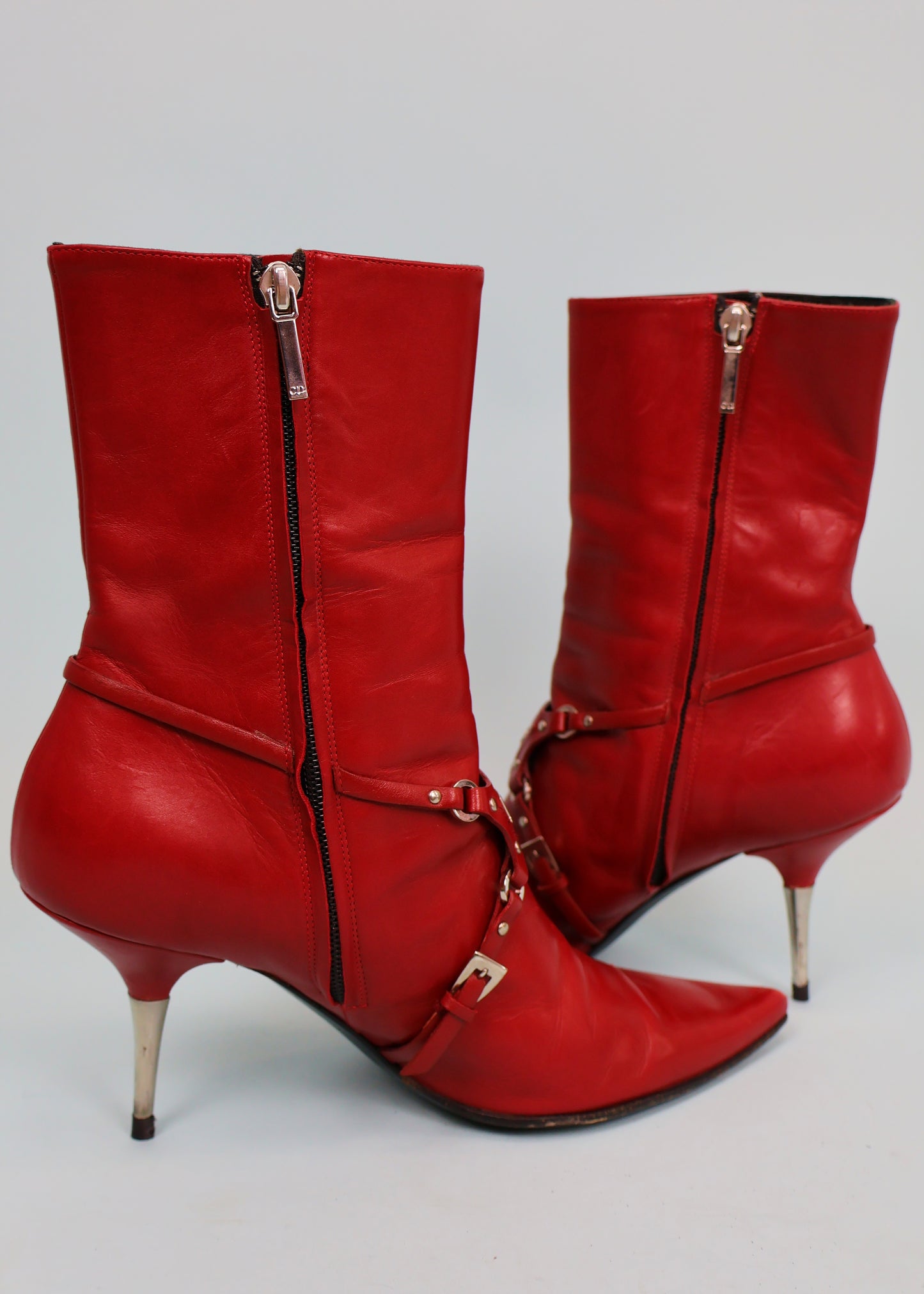 Dior Fall 2003 Red Leather Bondage Harness Heeled Boots