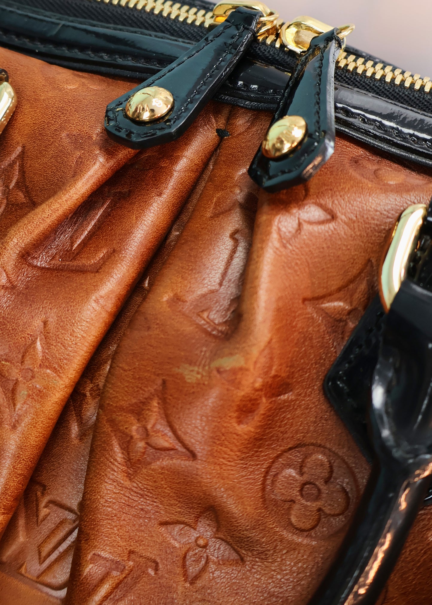 Louis Vuitton Fall 2006 Embossed Brown Leather Monogram Stephen Boston Bag
