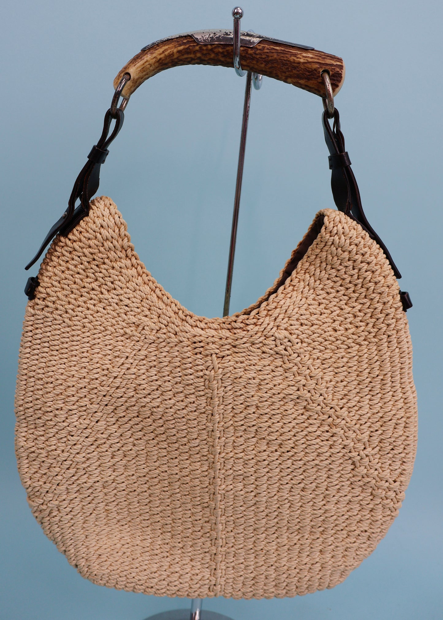 Yves Saint Laurent 2003 Beige Woven & Leather Large Mombasa Handbag
