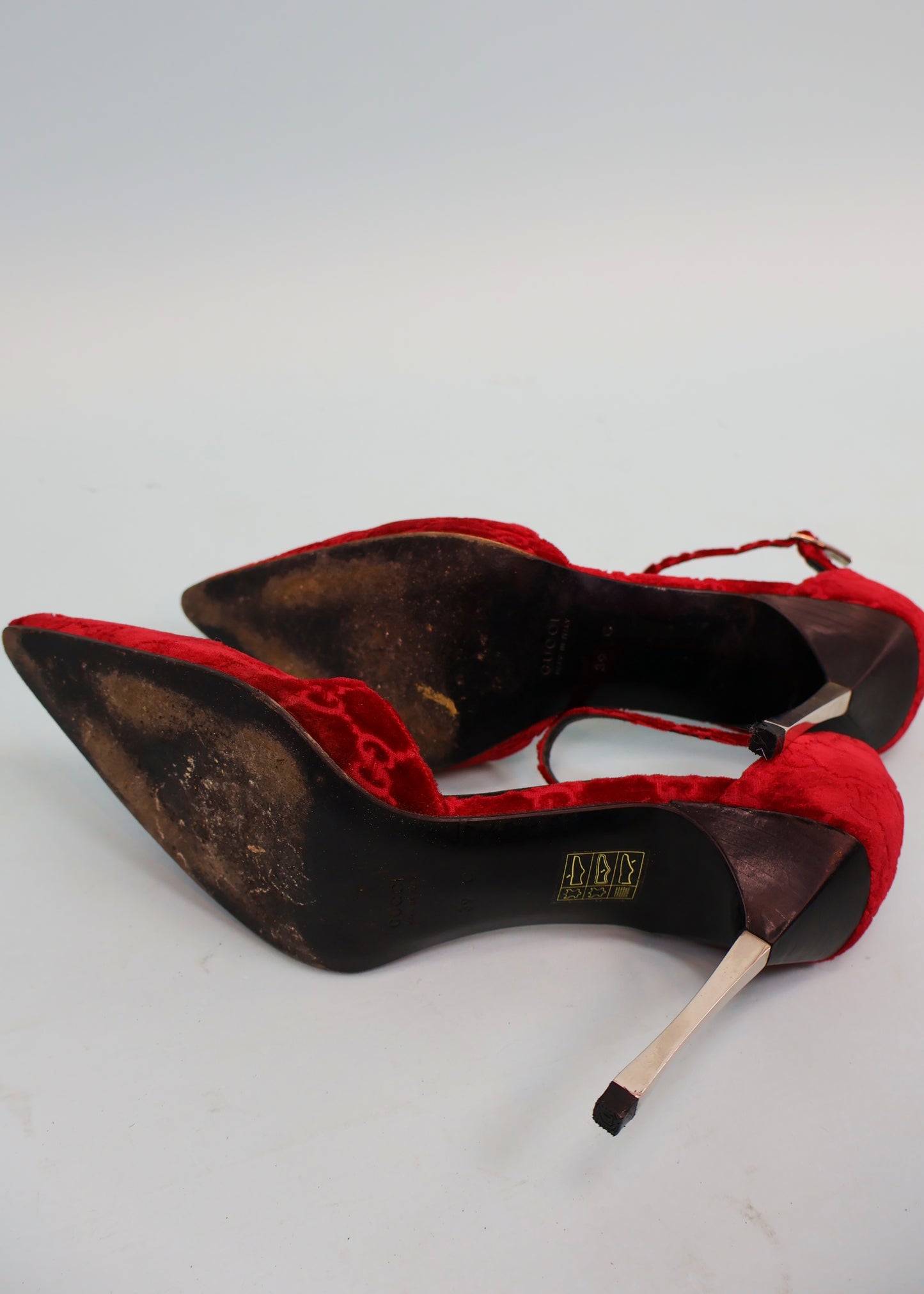 Gucci Fall 1997 Red Velvet Monogram Heels