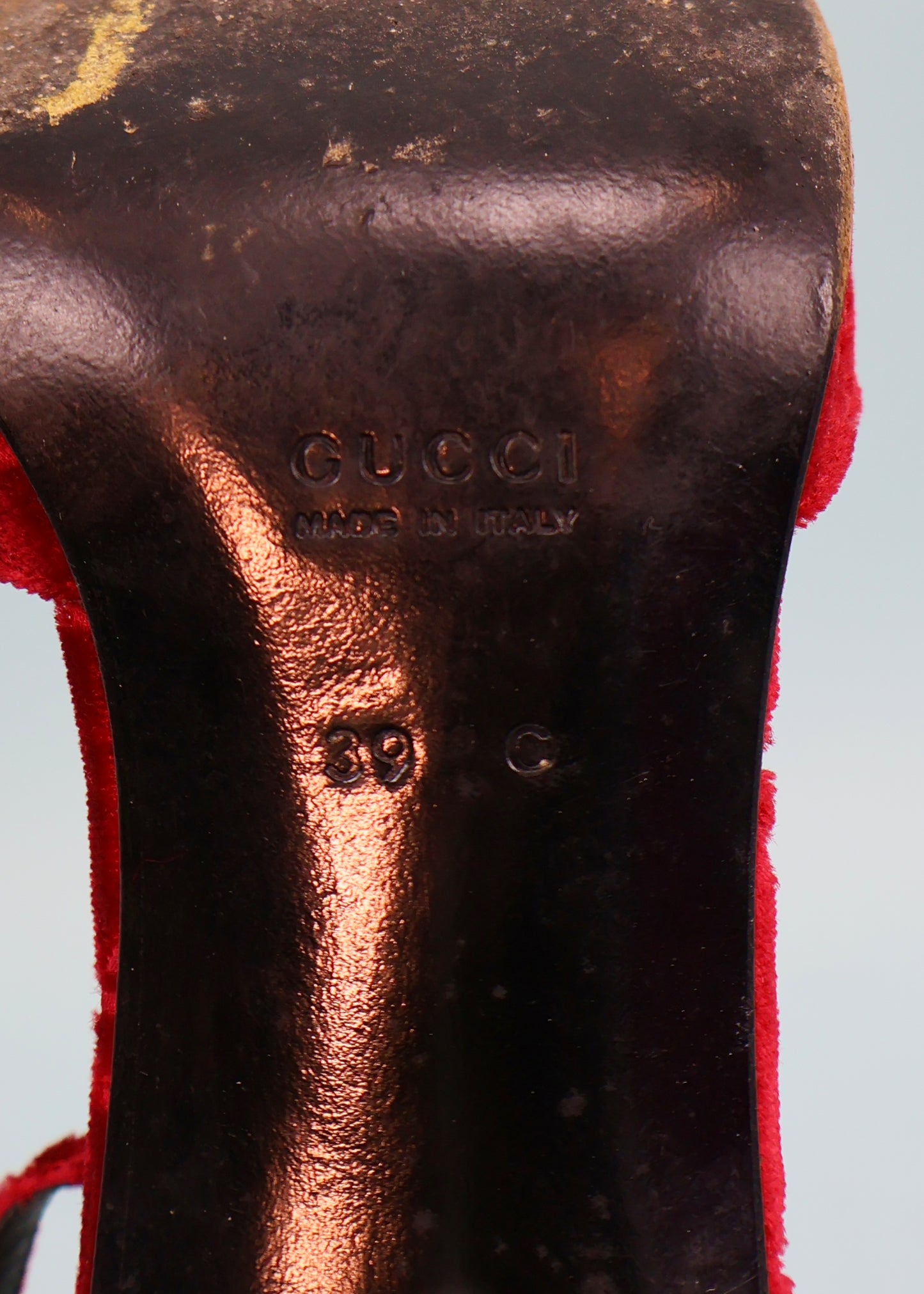 Gucci Fall 1997 Red Velvet Monogram Heels