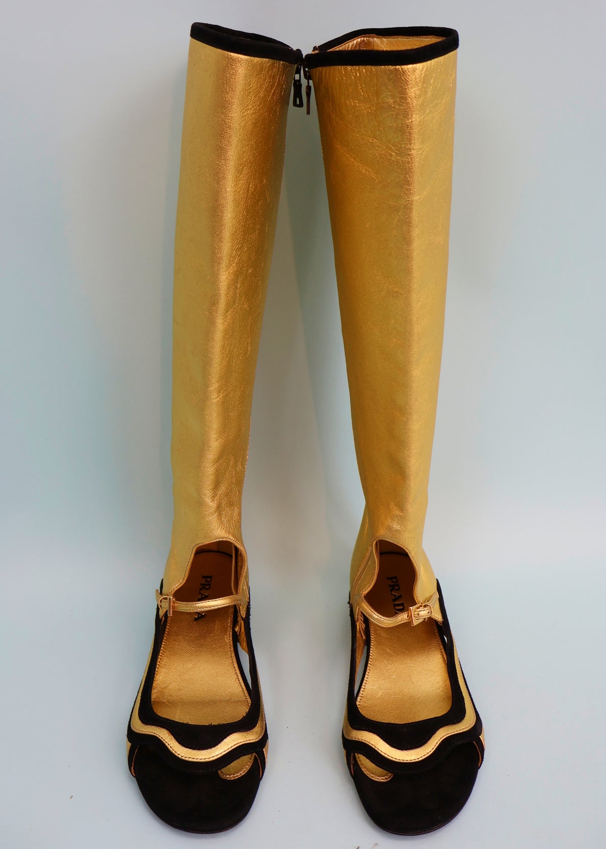 Prada Spring 2008 Runway Gold Leather Long Boot Sandals
