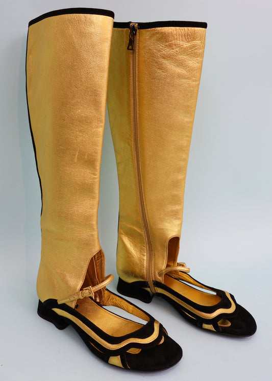 Prada Spring 2008 Runway Gold Leather Long Boot Sandals