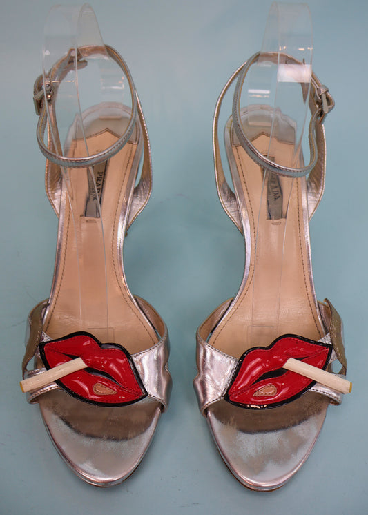 Prada Spring 2012 Smoking Lips Silver Heels
