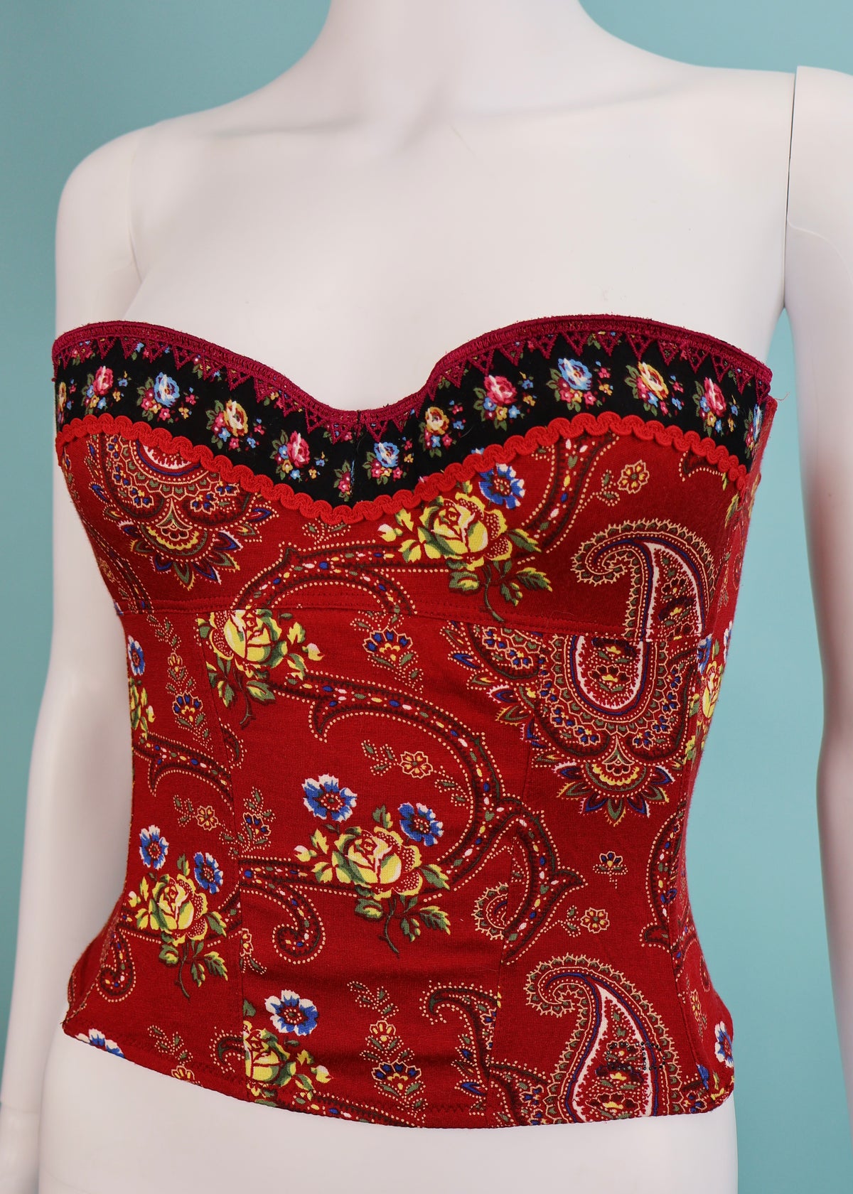 Dior Fall 2002 Red Paisley Strapless Corset Top
