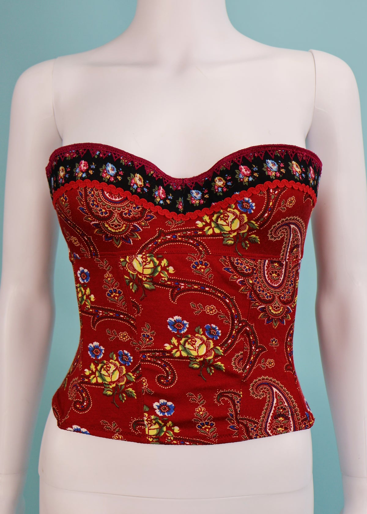 Dior Fall 2002 Red Paisley Strapless Corset Top
