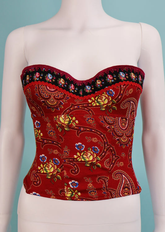 Dior Fall 2002 Red Paisley Strapless Corset Top