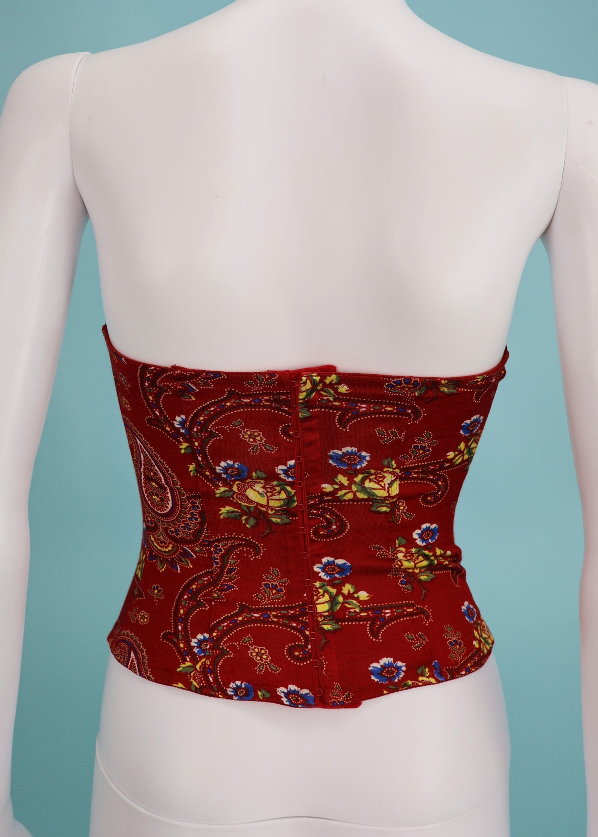 Dior Fall 2002 Red Paisley Strapless Corset Top