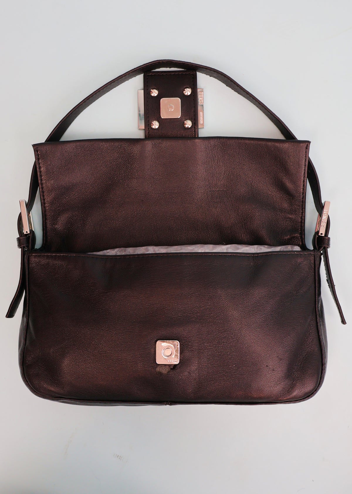 Fendi Black Leather Green Zucca Baguette Bag