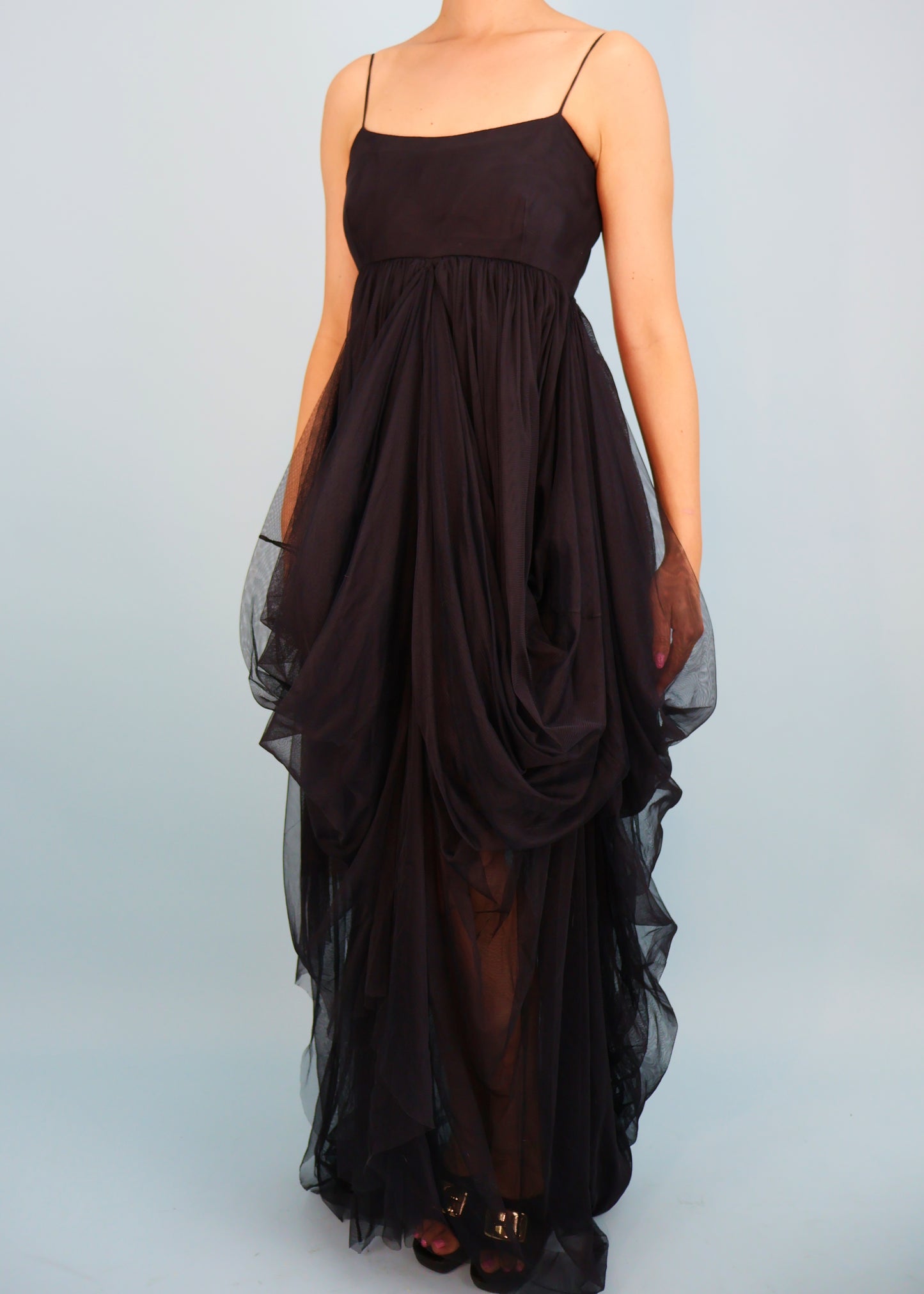 Dolce & Gabbana Spring 1994 Black Draped Tulle Gown