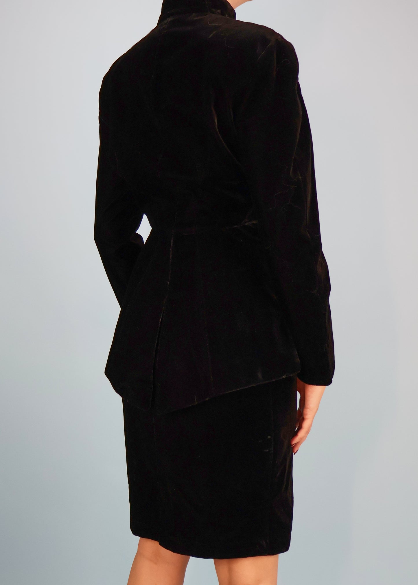 Thierry Mugler 1990s Black Velvet Chain Jacket & Skirt Suit Set