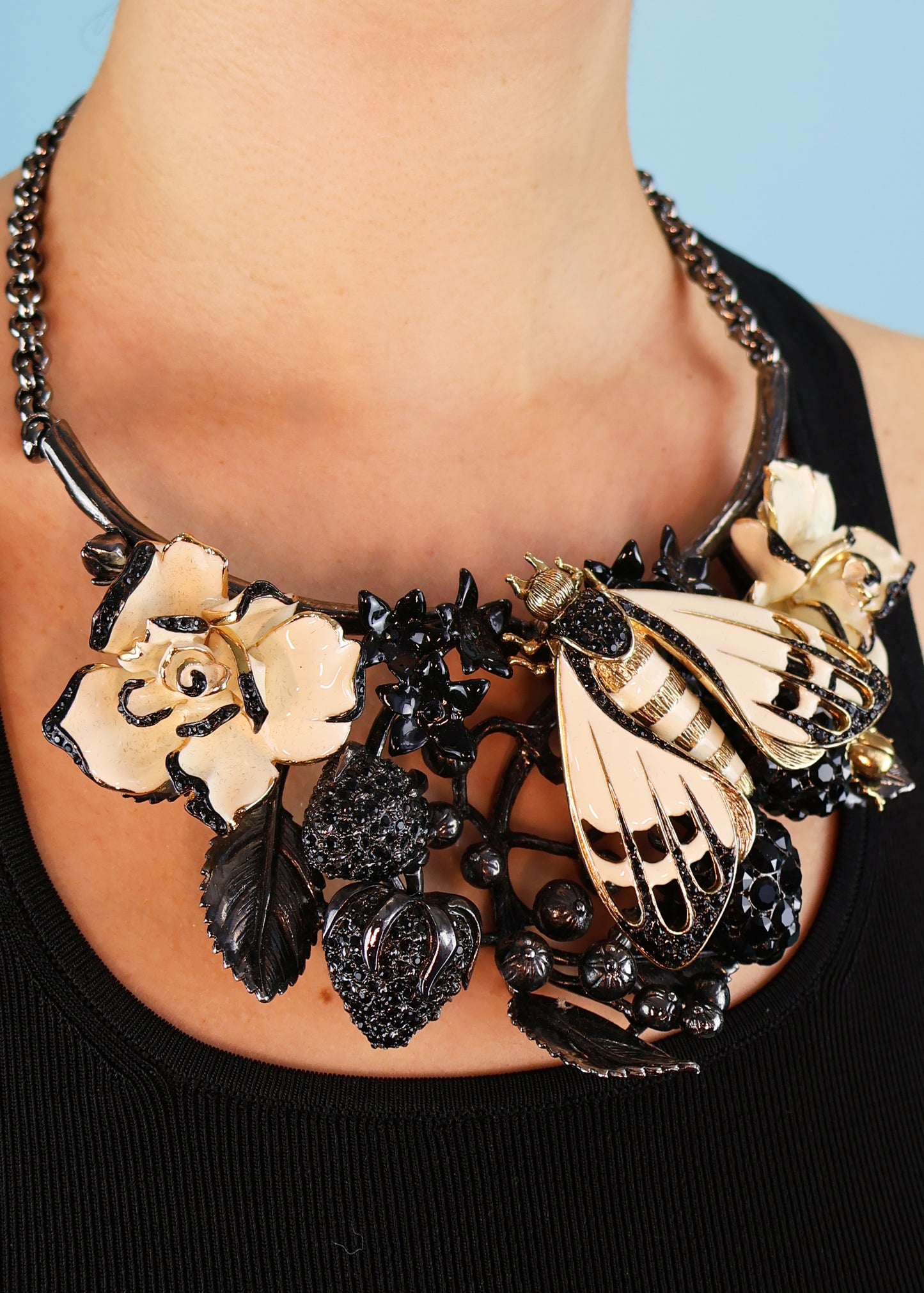Roberto Cavalli Fall 2013 Runway Bee & Enamel Flower Necklace
