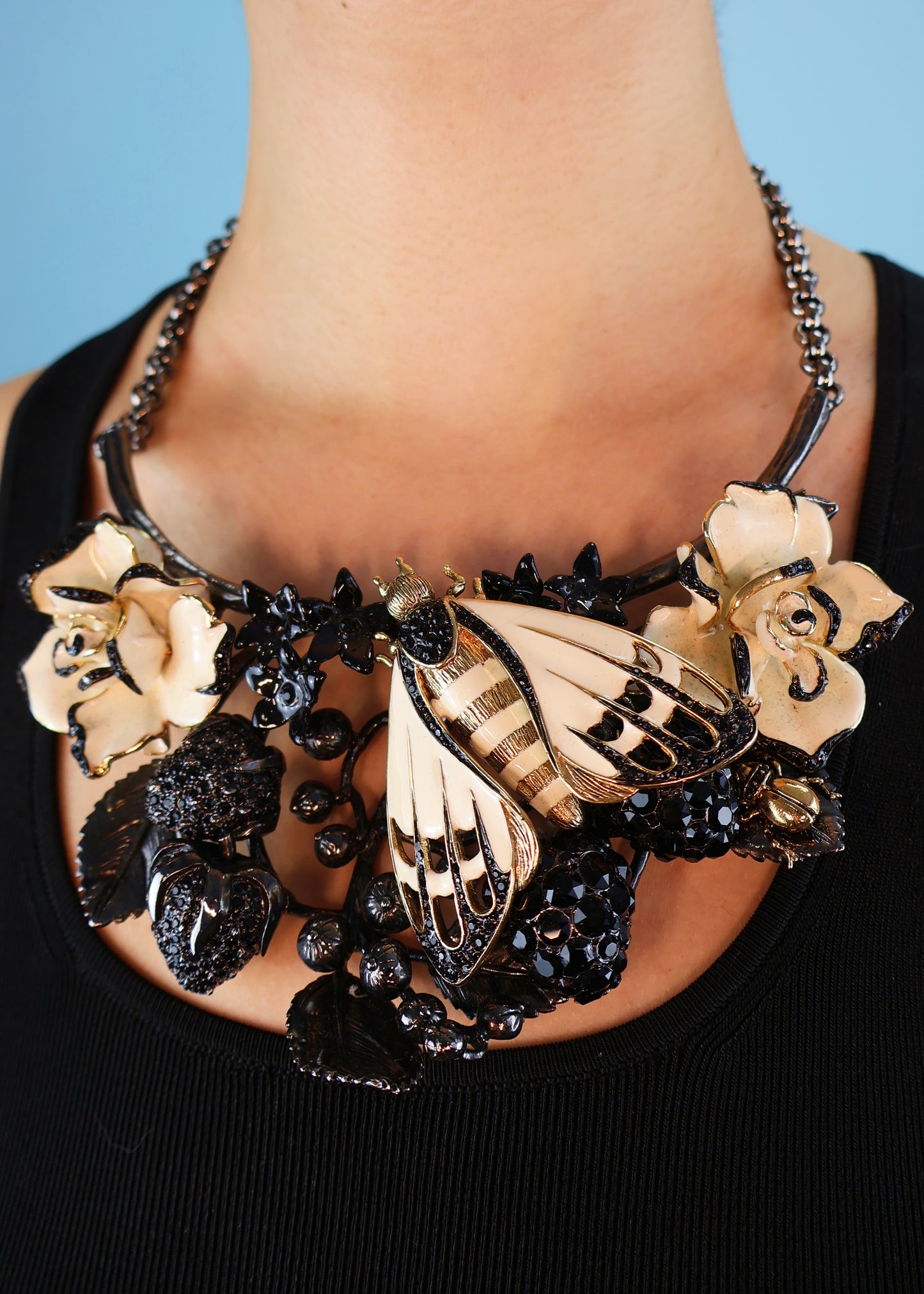 Roberto Cavalli Fall 2013 Runway Bee & Enamel Flower Necklace
