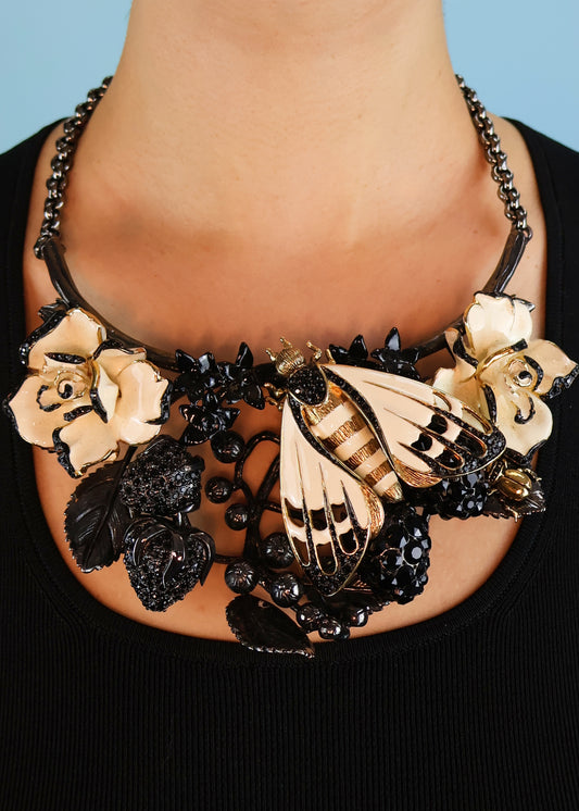 Roberto Cavalli Fall 2013 Runway Bee & Enamel Flower Necklace