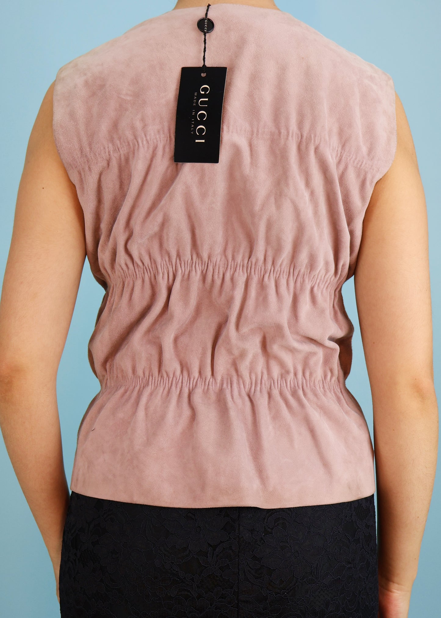 Gucci Fall 2002 Lilac Grey Suede Leather Shirred Vest Jacket