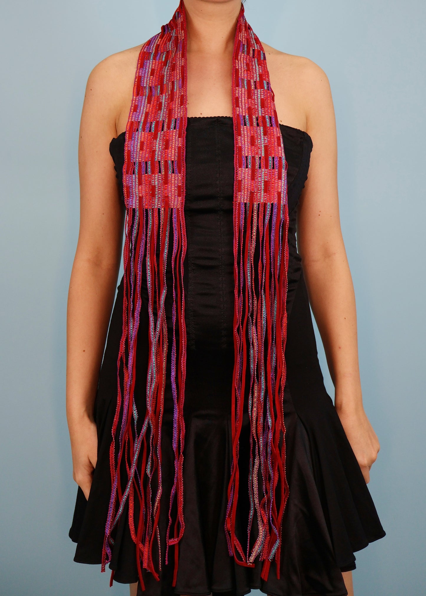 Missoni Red Skinny Leather Fringed Scarf
