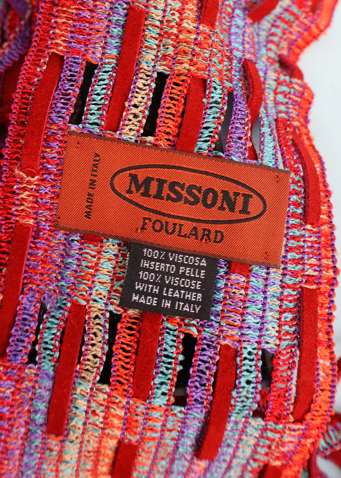 Missoni Red Skinny Leather Fringed Scarf