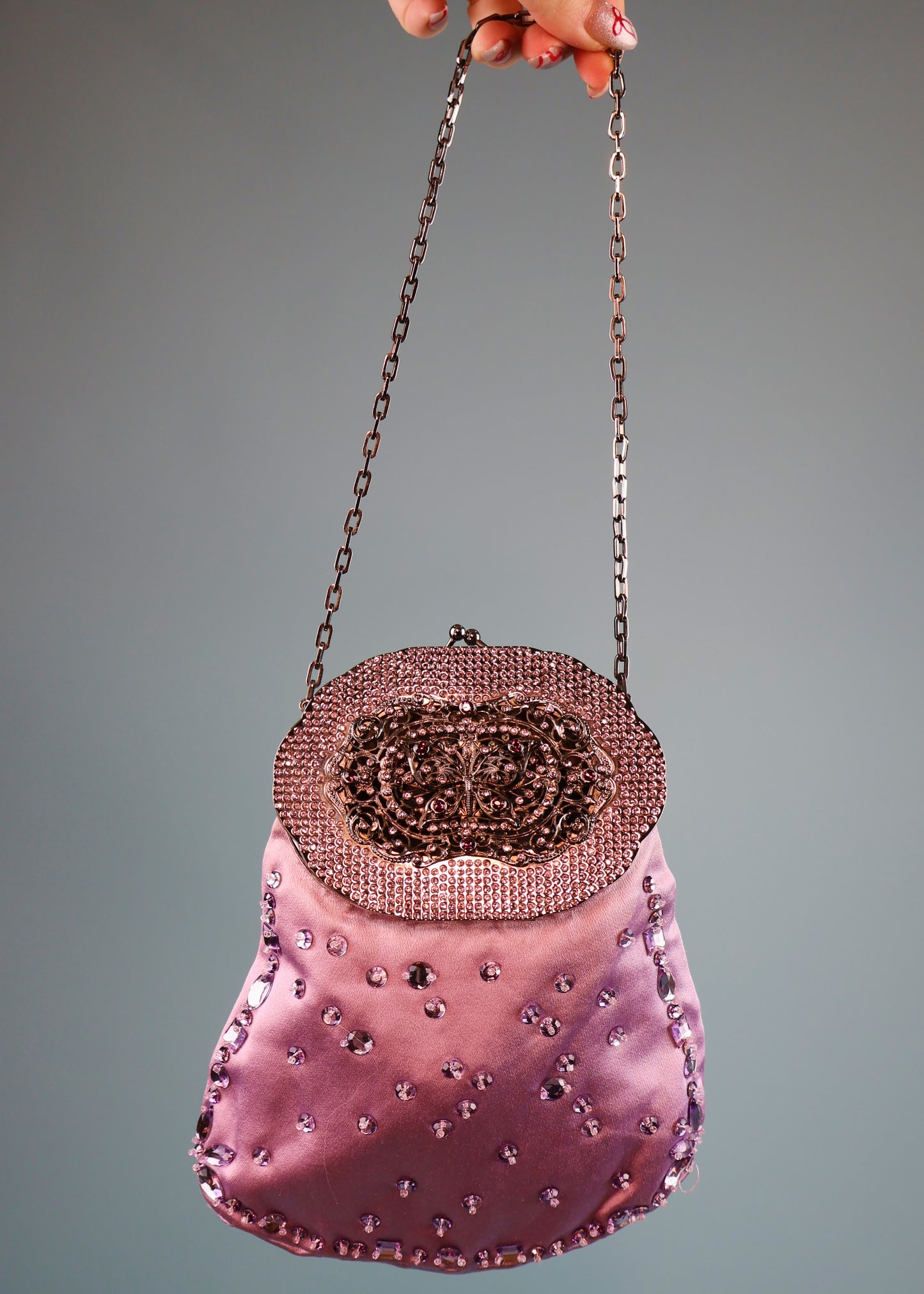 Valentino Spring 2004 Butterfly Embellished Lilac Silk Satin Bag
