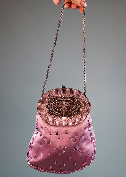 Valentino Spring 2004 Butterfly Embellished Lilac Silk Satin Bag