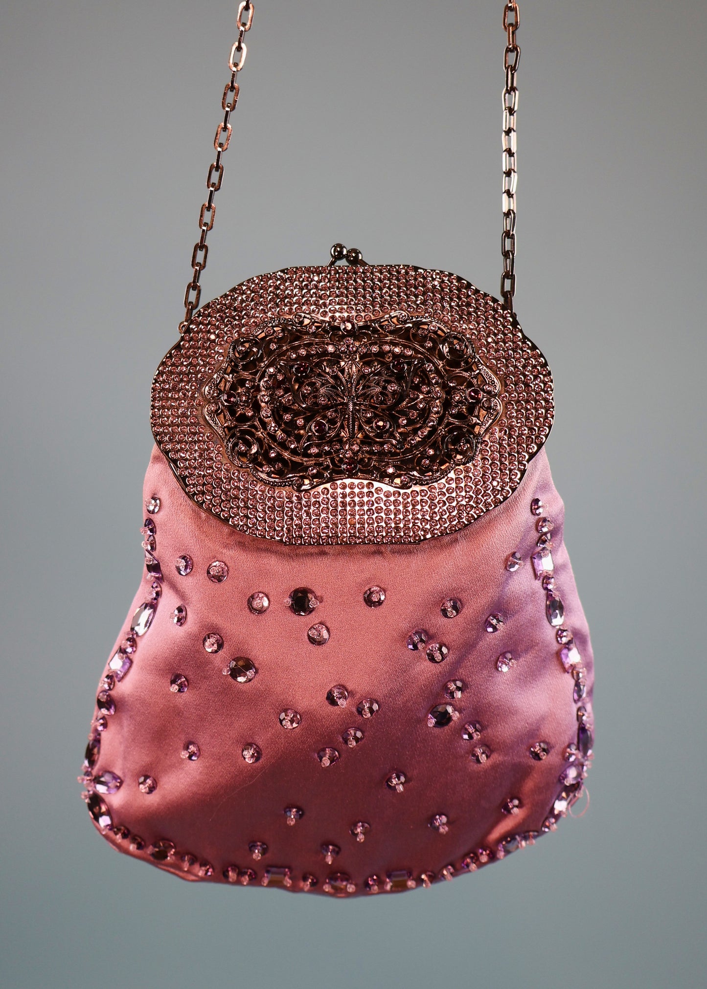 Valentino Spring 2004 Butterfly Embellished Lilac Silk Satin Bag