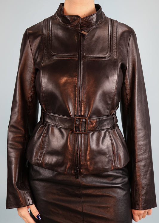 Celine Fall 2006 Runway Black Leather Belted Double Way Zip Jacket