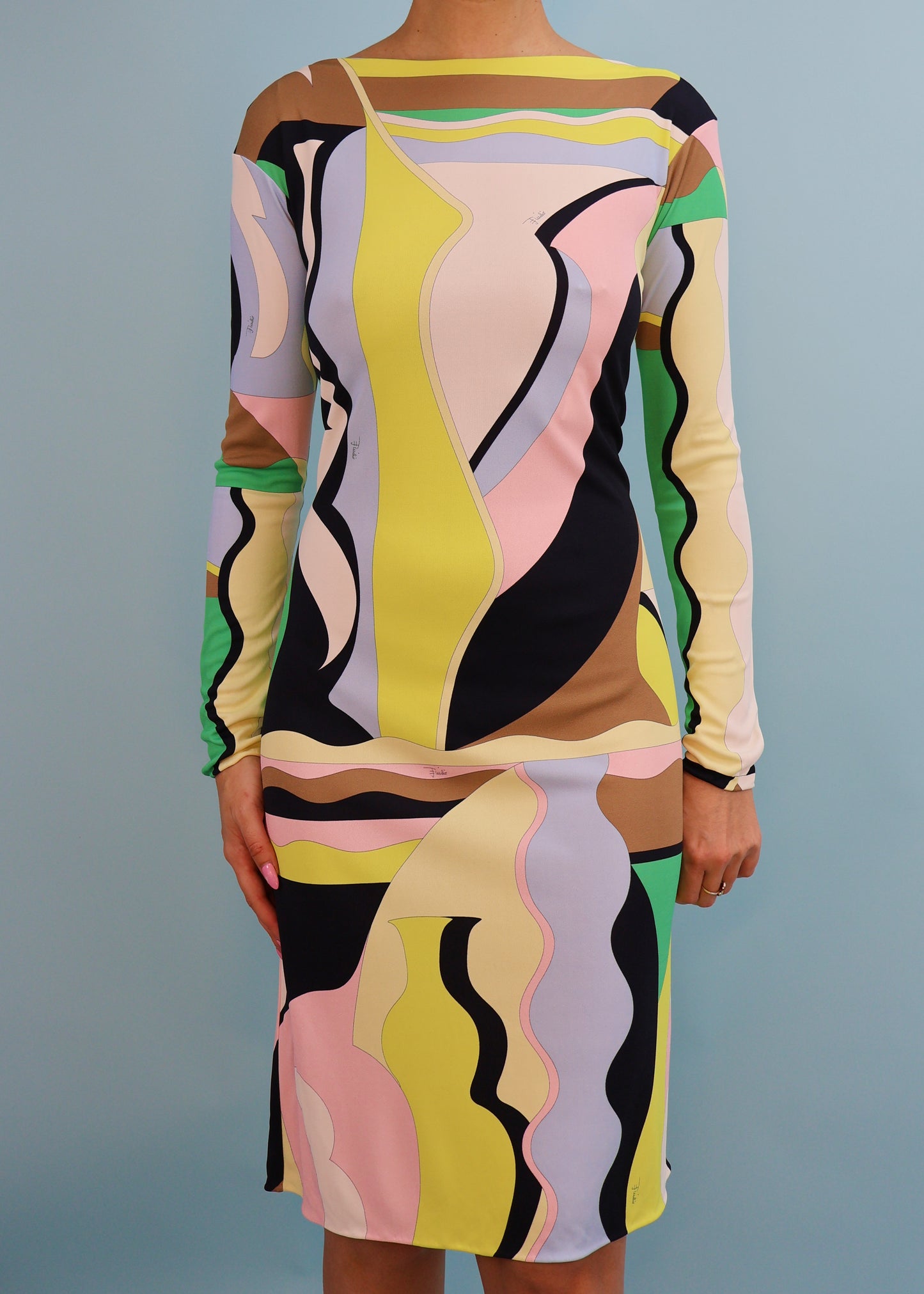 Emilio Pucci 2009 Long Sleeve Pastel Pattern Dress