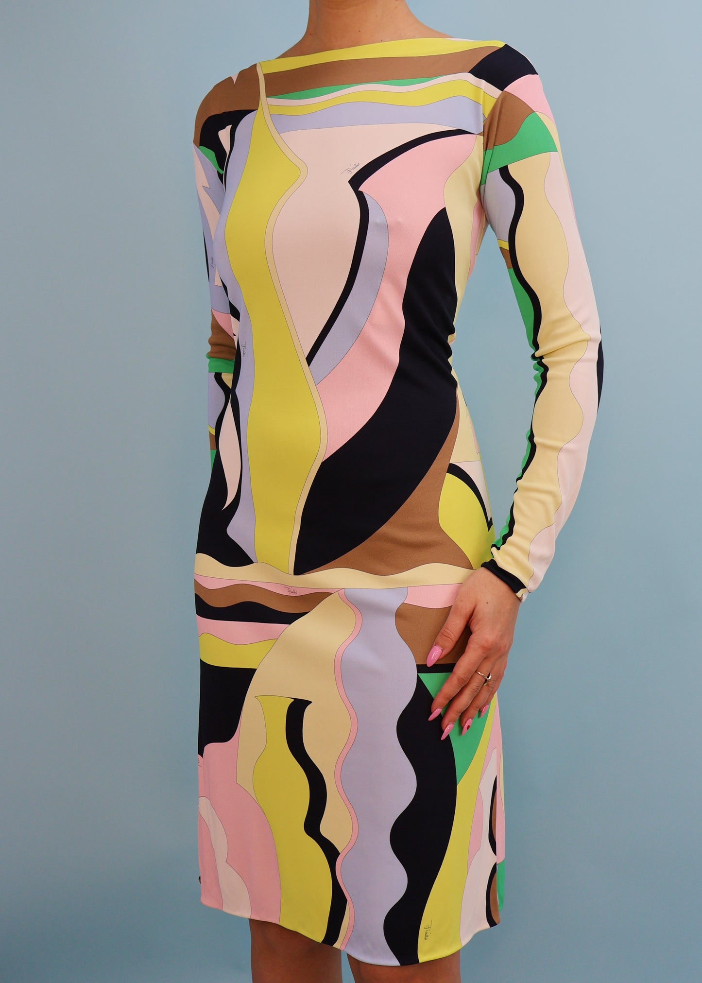 Emilio Pucci 2009 Long Sleeve Pastel Pattern Dress
