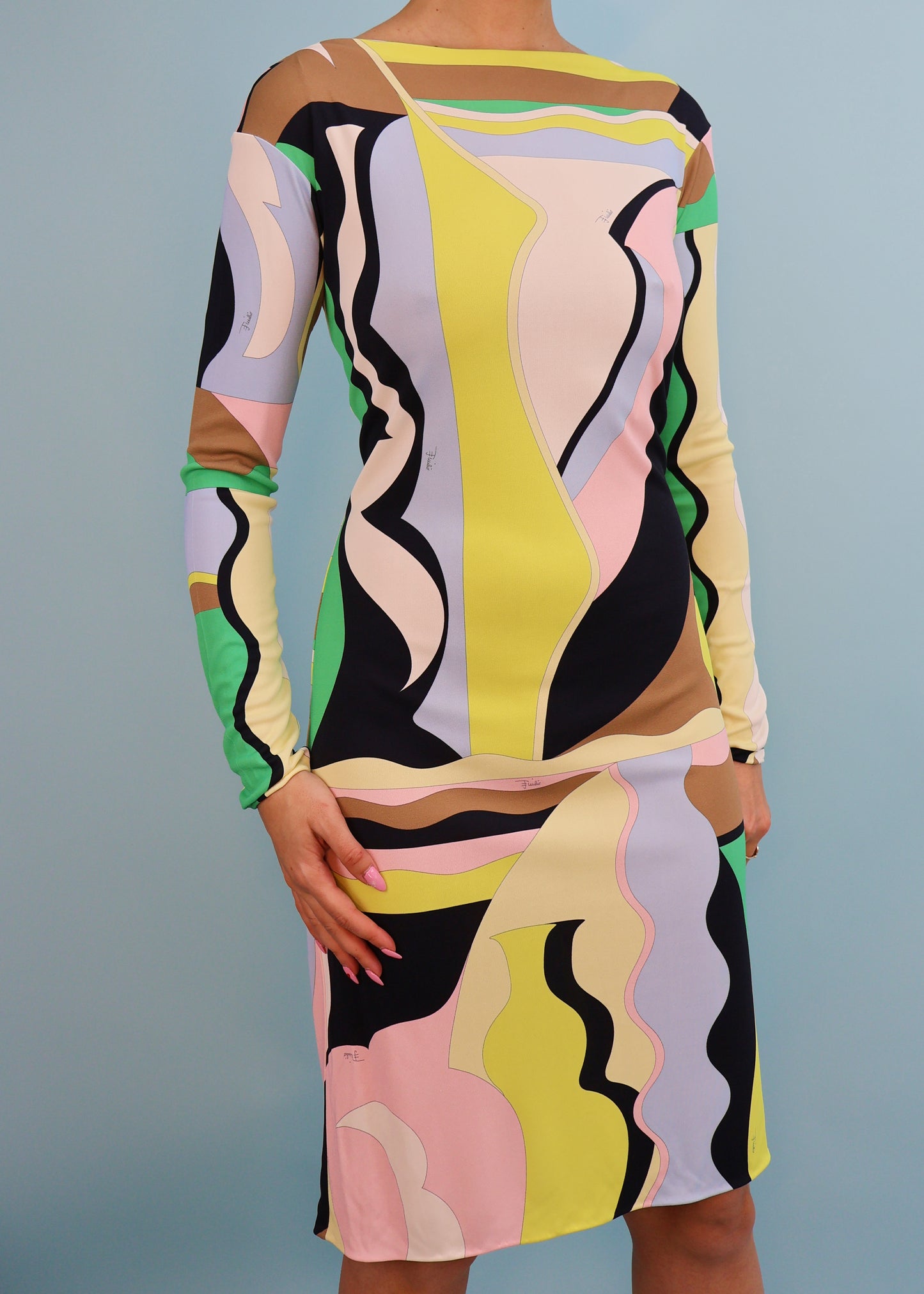 Emilio Pucci 2009 Long Sleeve Pastel Pattern Dress