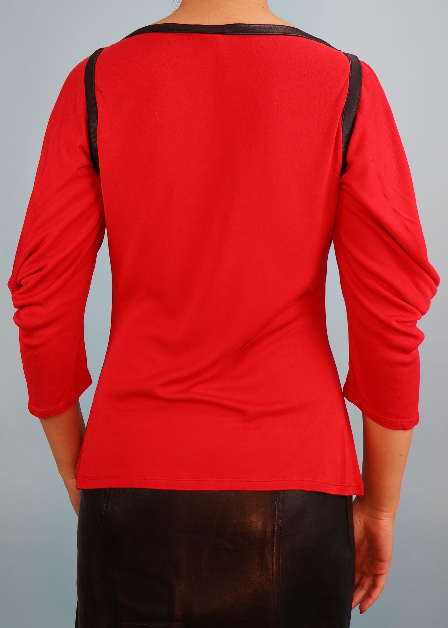 Alexander McQueen Fall 2003 Red Open Sleeve Leather Trim Top