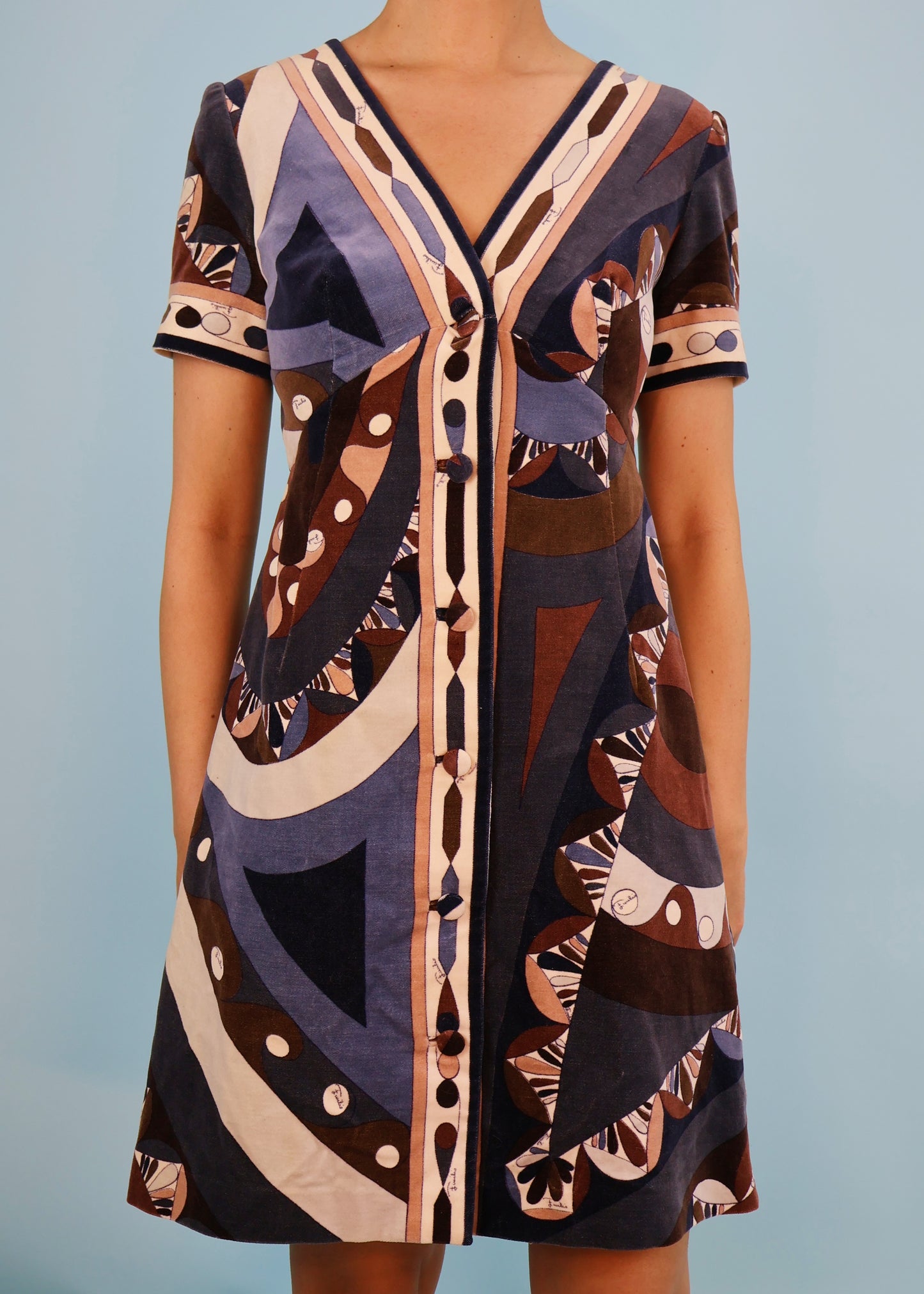 Emilio Pucci 1960s Velvet Patterned Button Down Dress