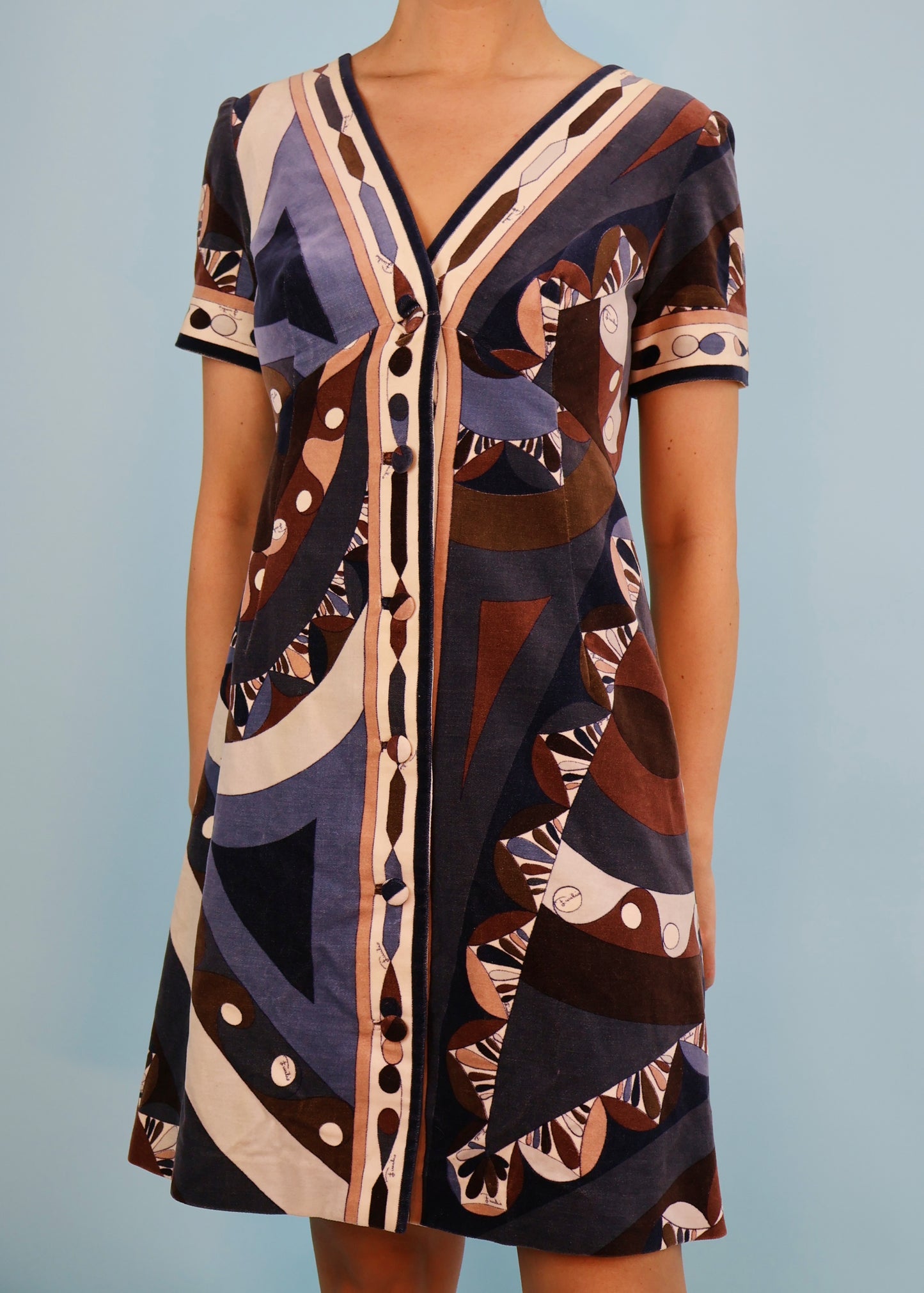 Emilio Pucci 1960s Velvet Patterned Button Down Dress