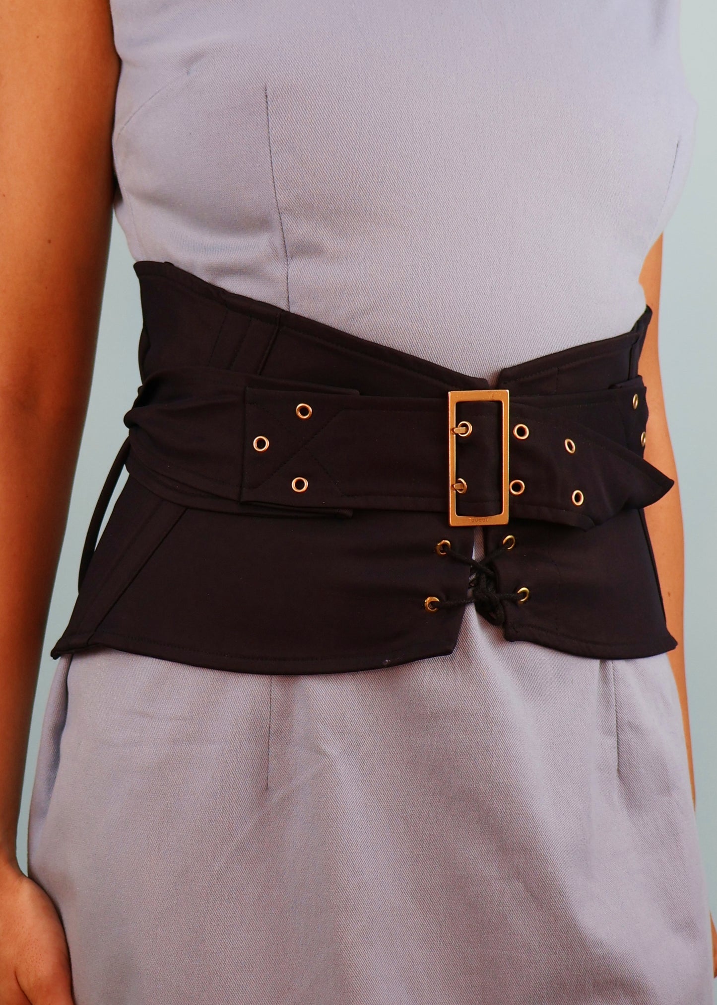 Gucci Fall 2003 Runway Wide Black Corset Waspie Belt