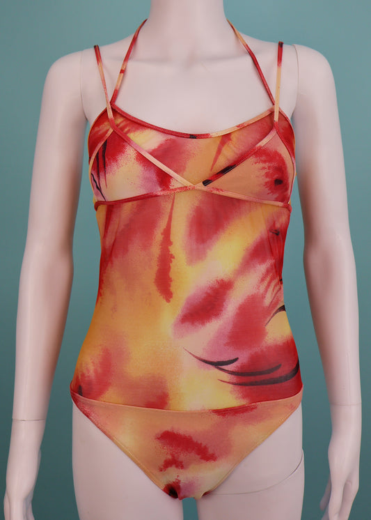 Dior Spring 2001 Tie Dye Mesh Panel Layered Swimsuit
