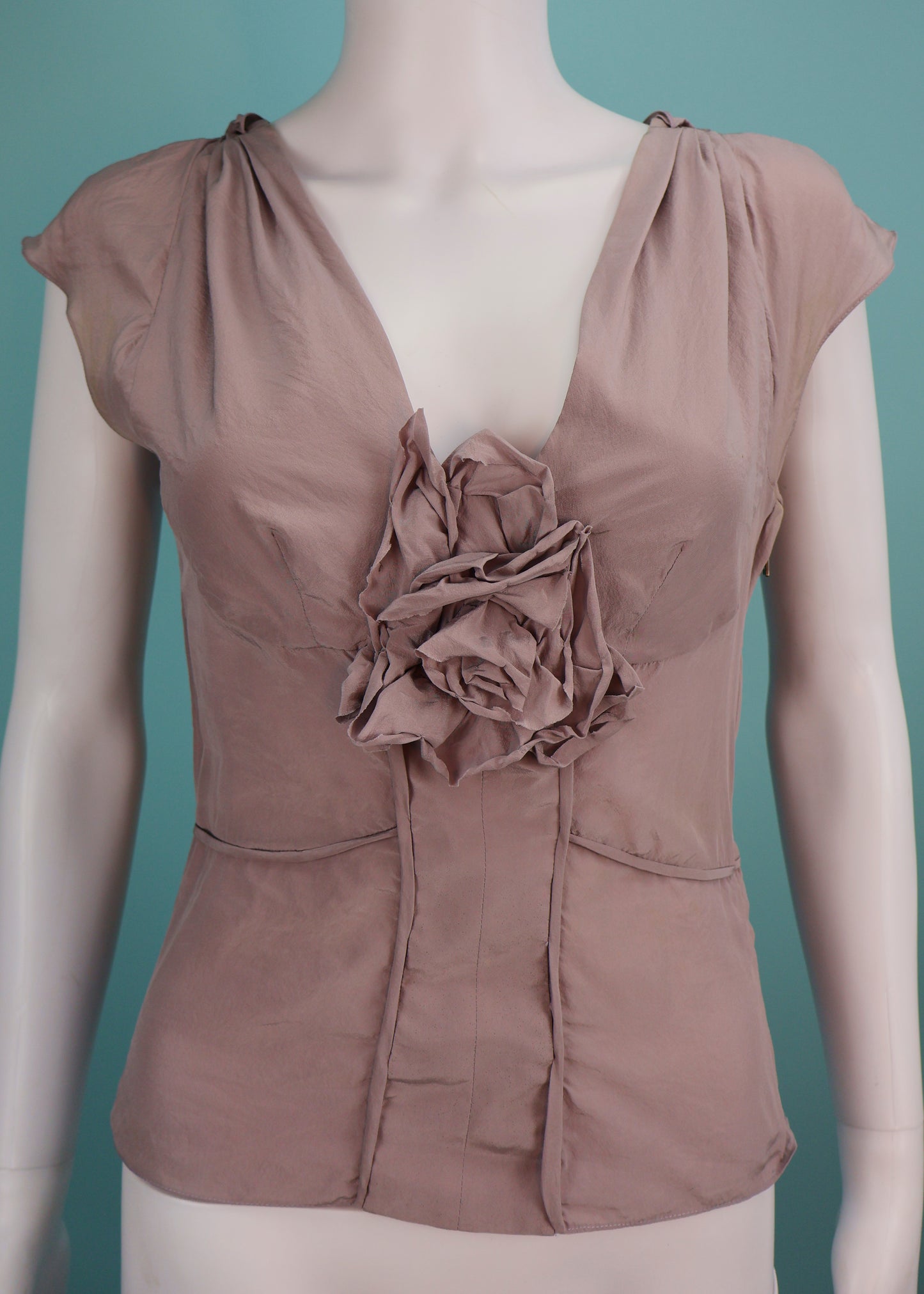 Yves Saint Laurent Spring 2003 Lilac Floral Appliqué Silk Top