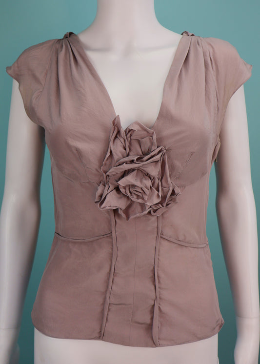 Yves Saint Laurent Spring 2003 Lilac Floral Appliqué Silk Top