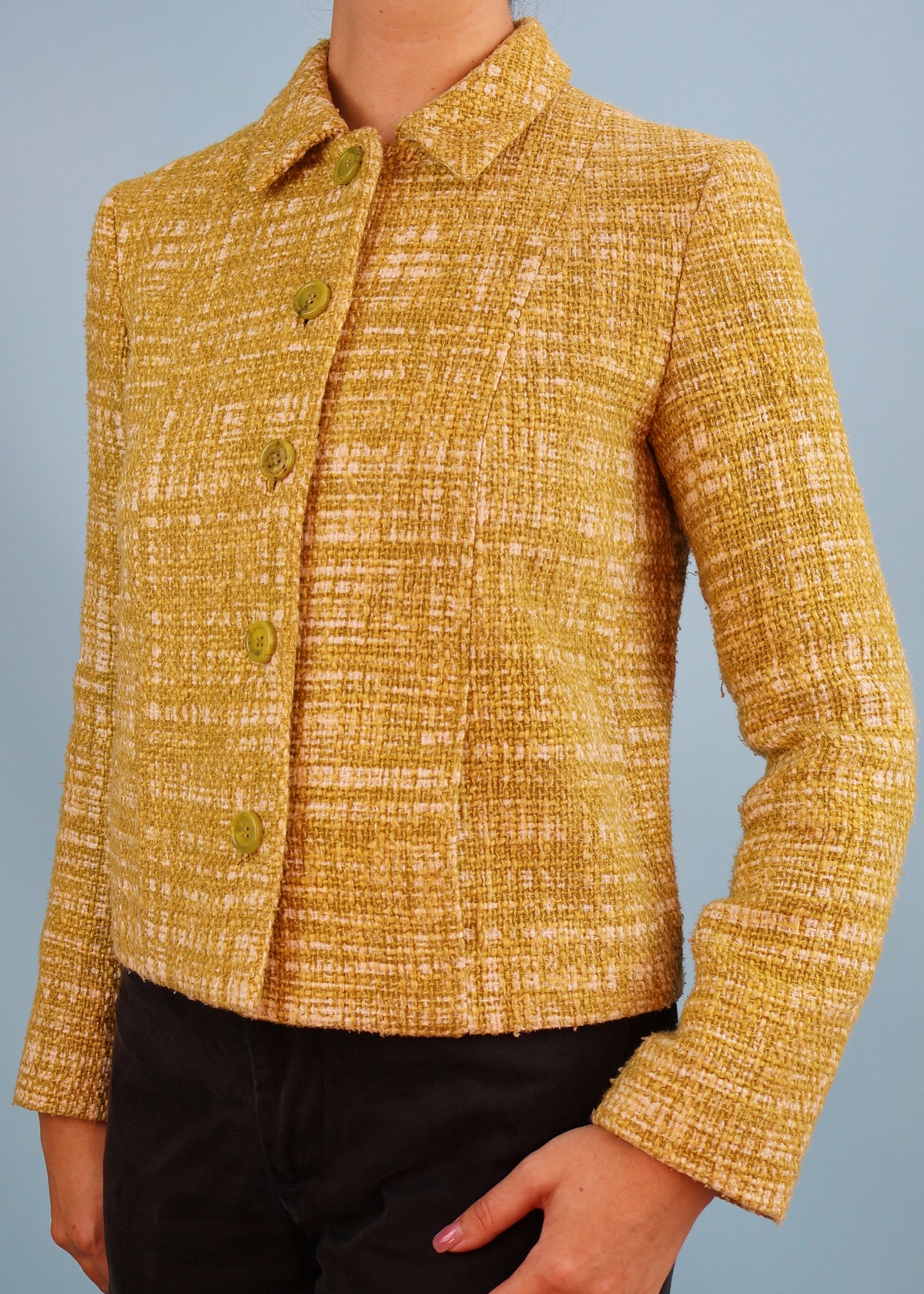 Prada Spring 1996 Runway Yellow Checked Tweed Jacket