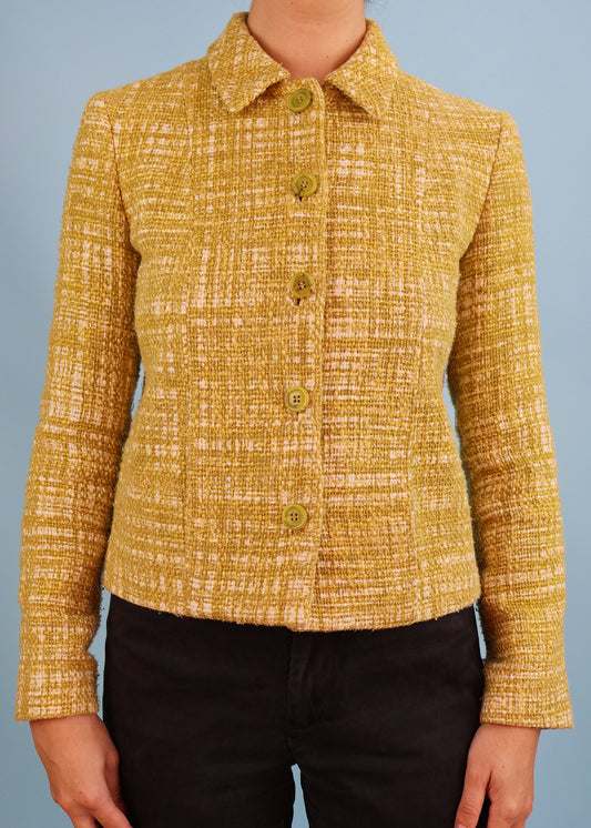 Prada Spring 1996 Runway Yellow Checked Tweed Jacket