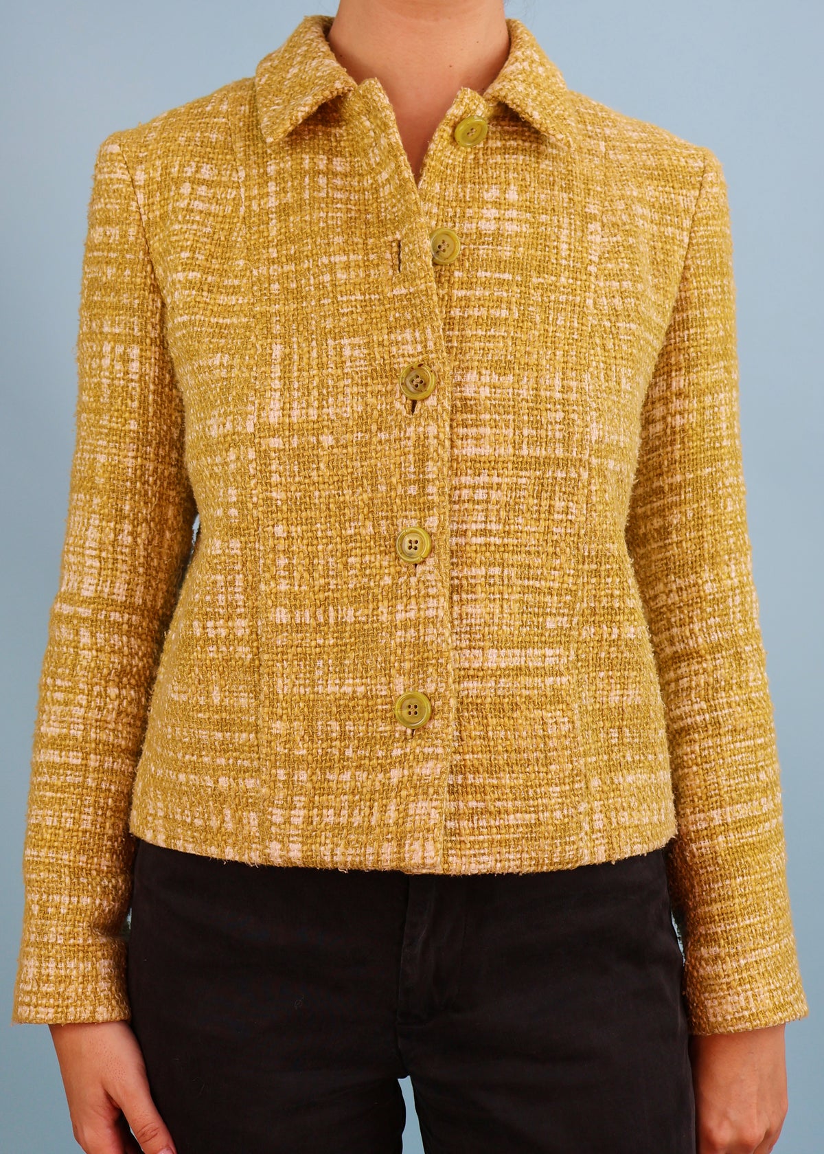 Prada Spring 1996 Runway Yellow Checked Tweed Jacket