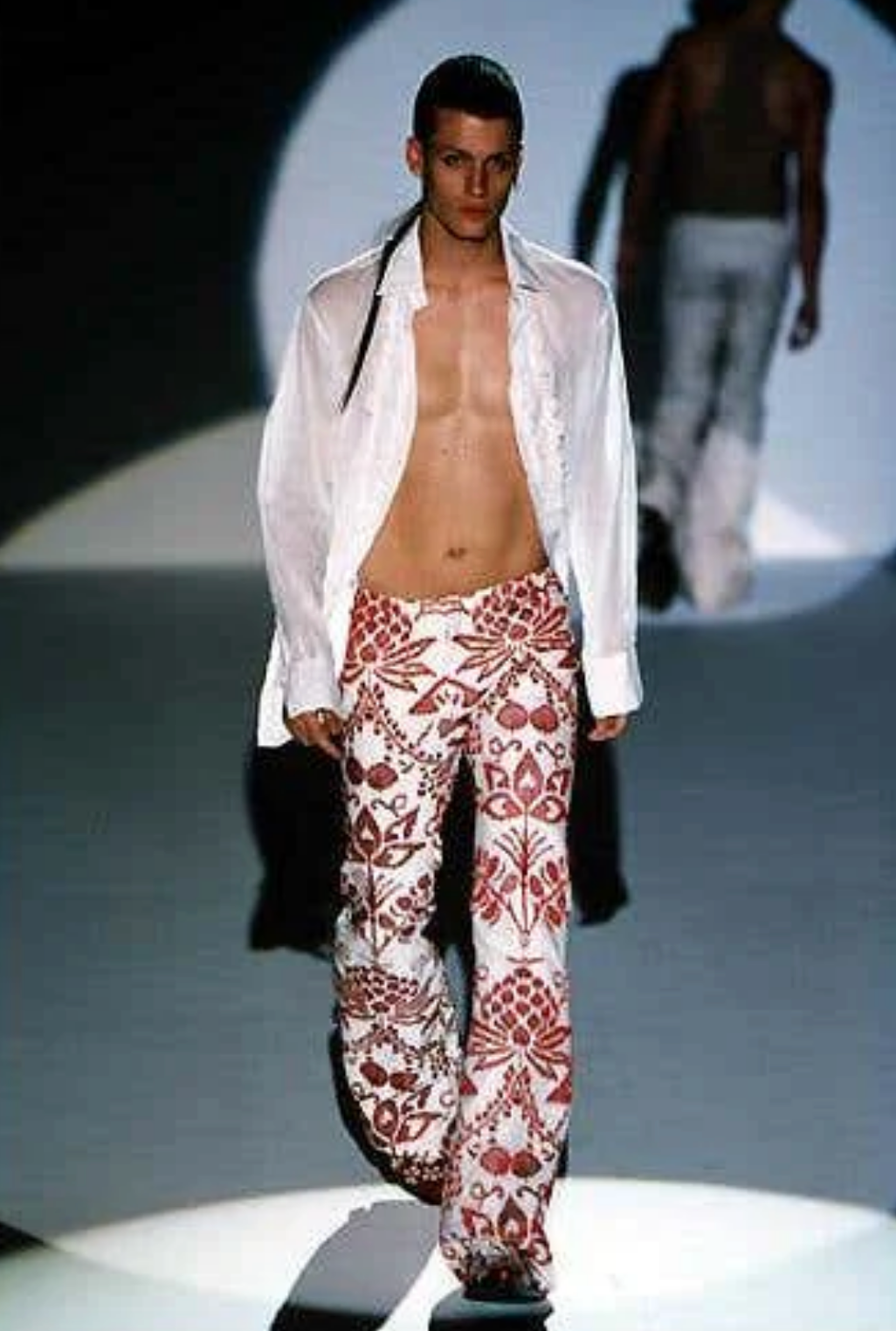 Gucci Spring 2000 Runway Red & White Floral Flared Jeans
