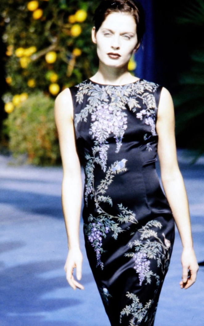 Dolce & Gabbana Fall 1998 Runway Hand Painted Floral Wisteria Silk Dress