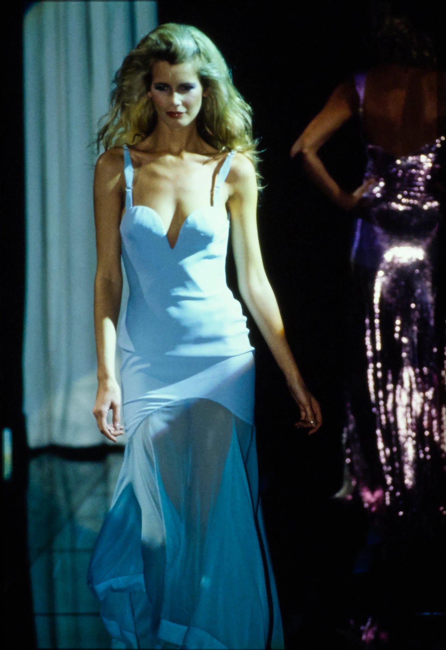 Versace Spring 1995 Runway Black Chiffon Skirt Gown